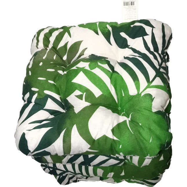 Set van 4 zitkussen, 38 x 38 cm, zitkussen, stoelkussen, voor binnen en buiten, zachte kussens voor tuinstoelen, kussens met 8 cm Schuimvulling, made in Poland (groene bladeren)