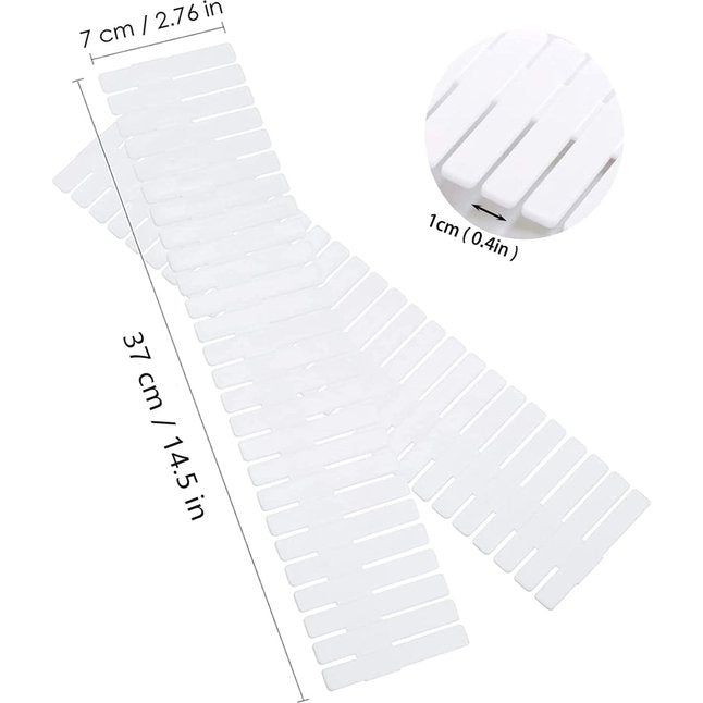 Ladeverdelers, lade-verdelers, ladeverdelers, verstelbare lade-organizer, witte scheidingswanden, lade-inzet voor ondergoed, sokken, cosmetica, slaapkamer, kantoor, doe-het-zelf, 37 cm, 16 stuks