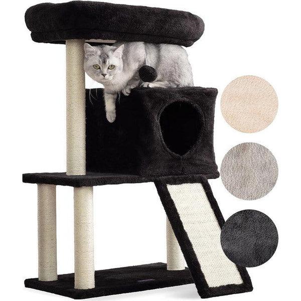 Krabpaal klein/middelgroot (83 cm), kattenboom met sisaltouw en helling in 3 kleuren, kattenboom met pluche ligbak incl. kattenmand