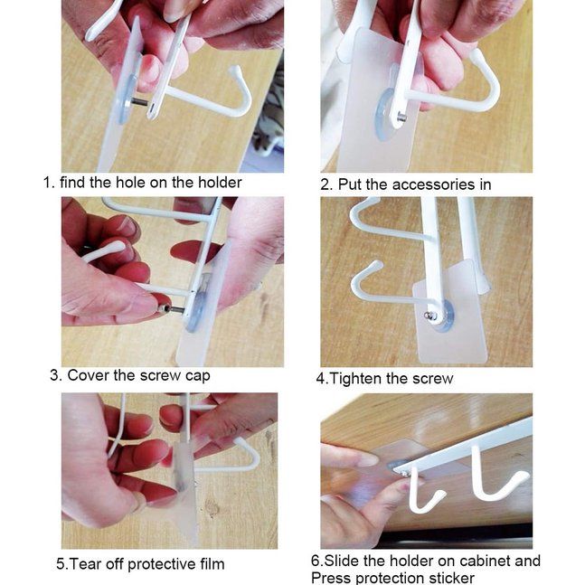 Set van 2 bekerhouders bekers wijnglazen opberghaken keukengerei stropdassen riem en sjaal ophanghaak rekhouder onder kast kast zonder boren (wit)