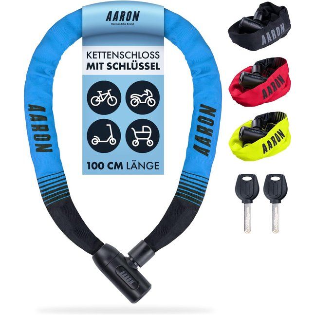 Lock een fietsslot met sleutel, hoge veiligheid stalen ketting slot, slot voor e-bike, mountainbike, trekking fiets, touring fiets, racefiets in blauw