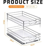 Kruidenrek, organizer, uittrekbare keukenkast, met kastrek, opbergrek 2 etages, voor keuken, flessen, olie, ingrediënten, glazen, koken (zilver, 28 x 23 x 26 cm)