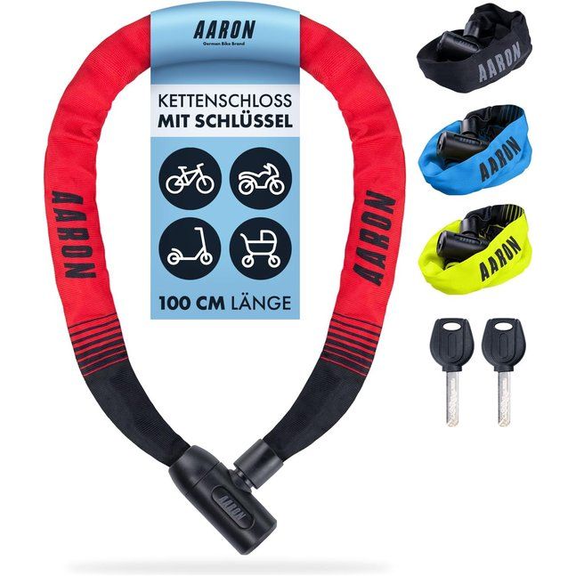 Lock een fietsslot met sleutel, hoge veiligheid stalen ketting slot, slot voor e-bike, mountainbike, trekking fiets, touring fiets, racefiets in rood