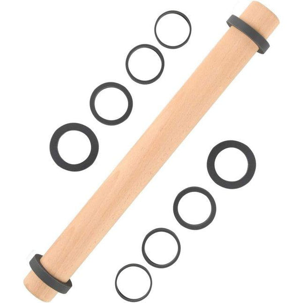 Beukenhouten deegroller, verstelbare deegroller, deegroller met dikke ringen in 5 maten, perfecte bakaccessoires, rolling pin voor fondant, pizza, koekjes, deeg, kruimeldeeg, 40 cm