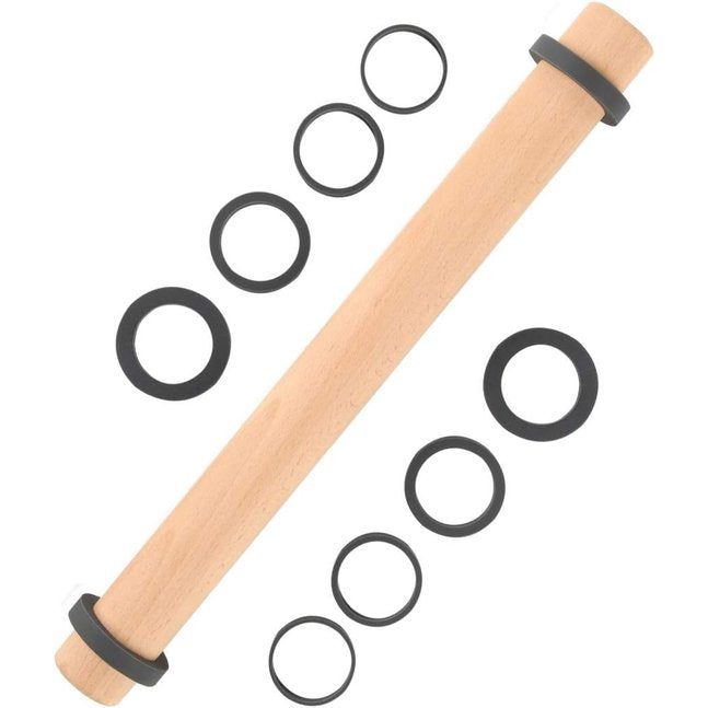 Beukenhouten deegroller, verstelbare deegroller, deegroller met dikke ringen in 5 maten, perfecte bakaccessoires, rolling pin voor fondant, pizza, koekjes, deeg, kruimeldeeg, 40 cm