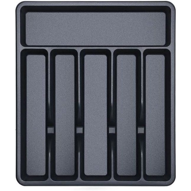 Bestekbak met 6 vakken voor laden, kunststof bestekbak, BPA-vrij en lade-organizer met matte afwerking voor bestek in de keuken, eetkamer, slaapkamer, zwart