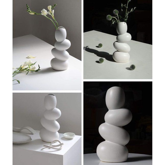 Abstract Ceramic Egg Vase, Unique and Minimalist Decorative Vases, Modern Sculpture Decorative Living Room (White)