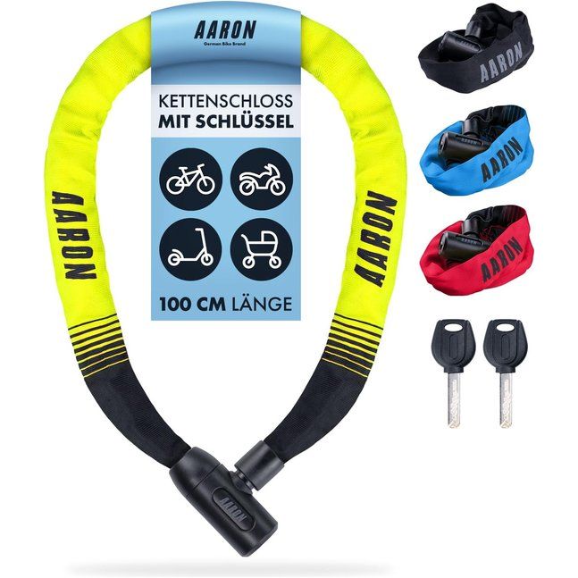 Lock een fietsslot met sleutel, hoge veiligheid stalen ketting slot, slot voor e-bike, mountainbike, trekking fiets, touring fiets, racefiets in geel