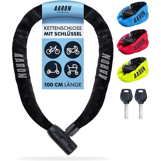 Lock een fietsslot met sleutel, hoge veiligheid stalen ketting slot, slot voor e-bike, mountainbike, trekking fiets, touring fiets, racefiets in zwart