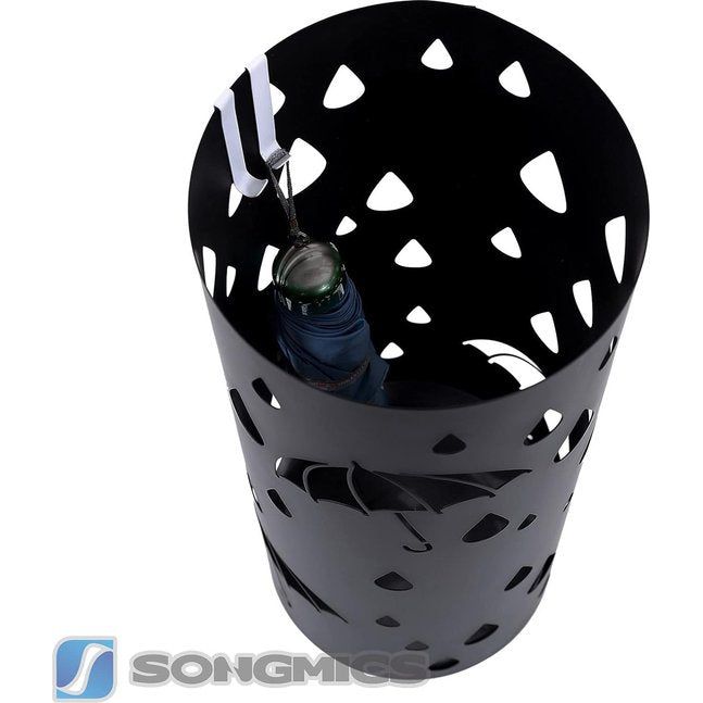 Paraplubak van metaal, ronde paraplubak, afneembare wateropvangbak, met haak, 49 x Ø 19,5 cm, zwart