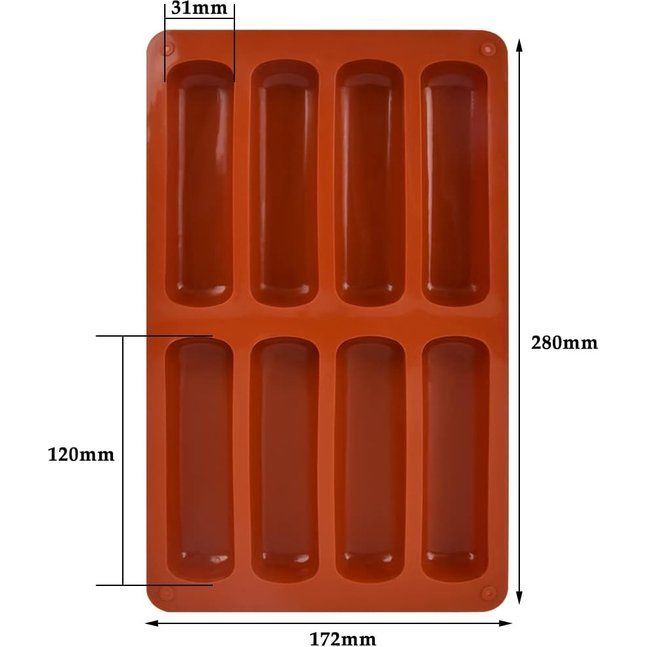 Pakket van 2 mueslirepen bakvorm siliconen mal met 8 holtes antiaanbakstaaf bakvorm, grote rechthoekige energierepen siliconen bakvorm voor mueslirepen muffin chocolade brownie cheesecake