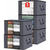 5 stuks 90L opbergzakken, grote kastorganizerset met versterkt handvat, opbergdoos onder het bed voor kledingopslag, voor dekbedden, kleding, dekens en speelgoed (grijs)