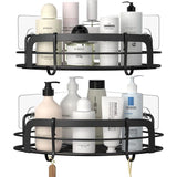 STEUGO Hoekrek douche zonder boren, zwarte shampoohouder douche zonder boren, badkamer douche opslag met 4 haakjes, 2 stuks, roestvrij staal