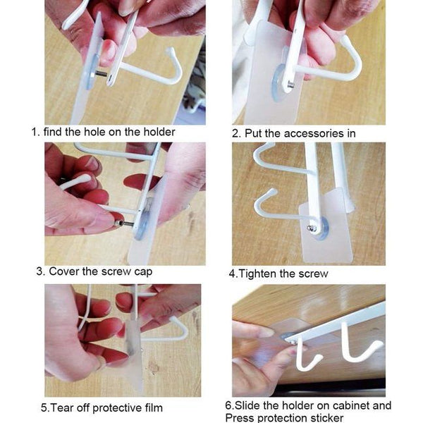 bekerhouder, bekerhaken onder de kast, koffiehouder, bekerrek zonder boren, opberghaken voor kopjes, keukengerei, stropdassen, riem, sjaal, sleutels, 2 stuks, wit