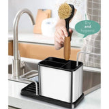 Spoelbak-organizer, roestvrij staal, met sponshouder, spoelbak - opslag spoelaccessoires met sponshouder keuken - afwasorganizer veilig en vaatwasmachinebestendig - gootsteen caddy