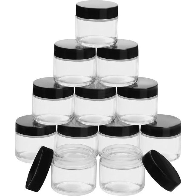 Belle Vous Rond Doorzichtige Glazen Potten met Zwart Plastic Schroefdoppen (12 Pak) – 60 ml Lege Cosmetische Containers – Potten Voor Kruiden, Specerijen, Reizen, Crèmes, Lotions en Make-up