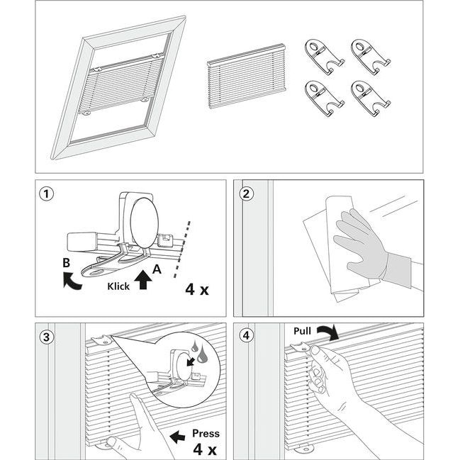 Solo Roof Window Pleated Blind, No Drilling Required, with Suction Cups, Opaque Folding Roller Blind, Includes All Mounting Parts, 36.3 x 80 cm, Grey