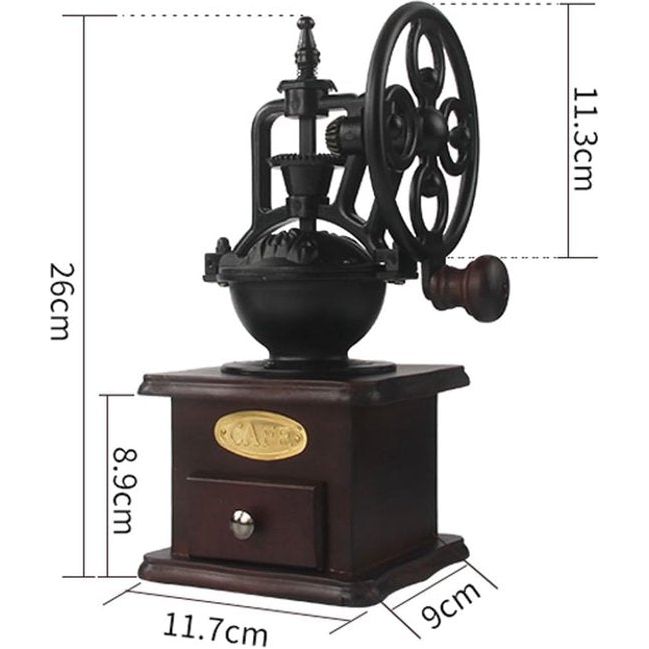 Handmatige koffiemolen Antieke gietijzeren handslinger koffiemolen met slijpen, instellingen & Vang lade.