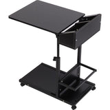 hoogte verstelbare C-vormige bijzettafel met wieltjes, veelzijdige salontafel, verzorgingstafel laptoptafel met opslag, mobiel nachtkastje voor slaapkamer, houten plaat, zwart