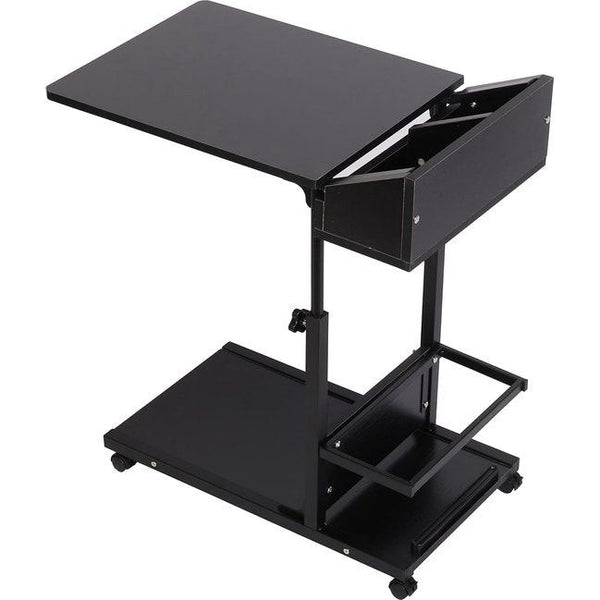 hoogte verstelbare C-vormige bijzettafel met wieltjes, veelzijdige salontafel, verzorgingstafel laptoptafel met opslag, mobiel nachtkastje voor slaapkamer, houten plaat, zwart
