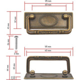 2x antieke meubelgrepen inklapbaar, ladegrepen, kastgrepen, klapgrepen voor kisten, kasten, commodes, antiek brons messing design, 95 x 41 mm, set van 2