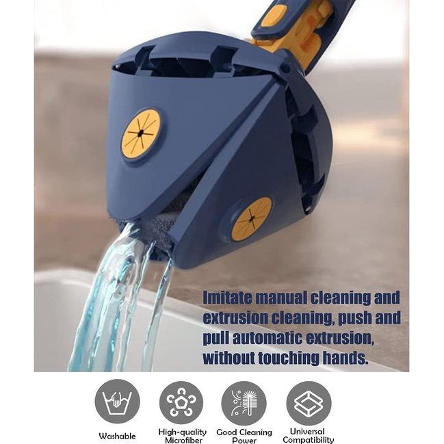Dweilmop met uitwringfunctie, 360 graden draaibaar, verstelbare reinigingsmop, driehoekige dweilmop set met 6 doeken voor vloer, hardhout, ramen, vloer, muur, tegels, hardhout