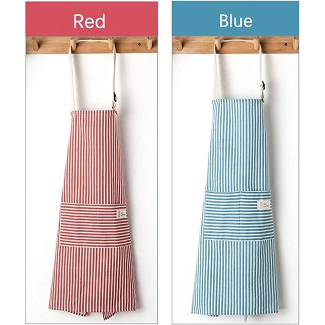 2 stuks kookschort, keukenschort voor dames, katoen, verstelbare schort met lange banden, kookschort met verstelbare nekriem voor koken, bakken, huishoudelijk werk, voor dames en heren, blauw, 72cm*68cm