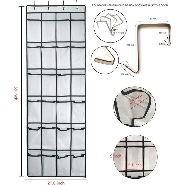 Over de deur schoenenorganizer, multifunctionele hangende organisatoren, hangende opbergtas voor slaapkamer, badkamer, kast, schoenenopslag hangend, 24 zakken, wit