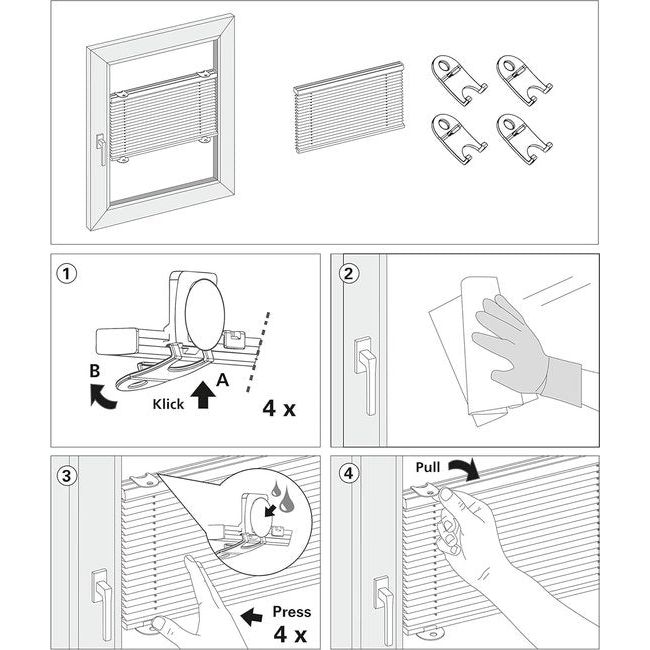 Plissé met zuignappen, ondoorzichtig vouwgordijn, alle montage, grijs, 70 x 130 cm