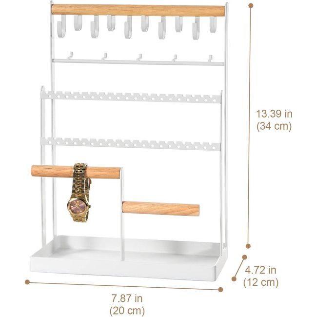 Sieradenstandaard sieradenhouder voor oorbelstekers kettingen sieradenorganizer sieradenstandaard met 15 haken, 40 gaten oorbellenhouder sieradenopslag voor kettingen armbanden ringen - wit