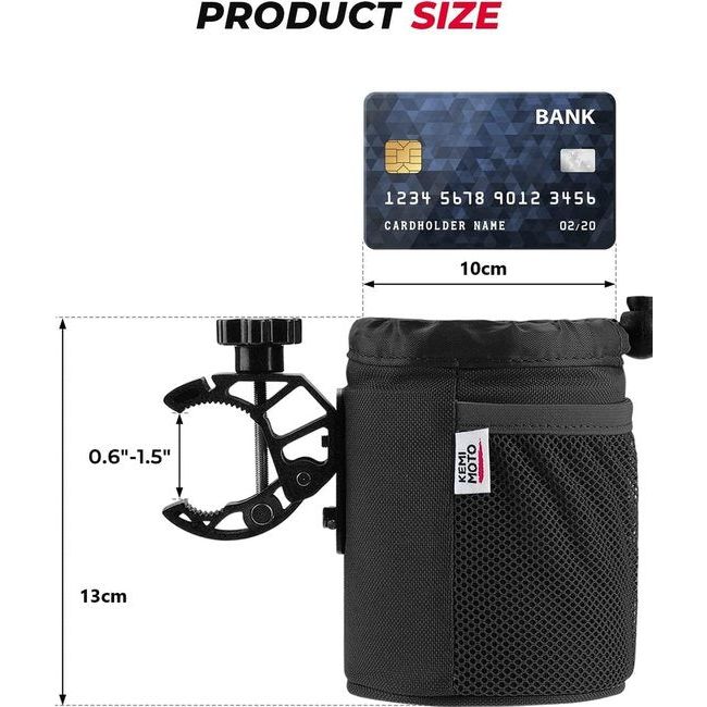 Bidonhouder voor op de fiets, Oxford-stof, universele waterfleshouder met netvak, bekerhouder voor kinderwagen, motorfiets, fiets, rolstoel, scooter, boot