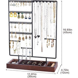 Sieradenstandaard, oorbelhouder met 144 gaten, sieradenhouder, oorstekers, kettinghouder, organizer met uitneembare ringhouder, sieradenopslag voor halskettingen, armbanden, ringen, zwart