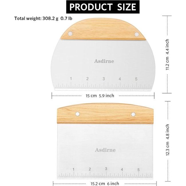 Deegsnijder Deegschraper met Houten Handvat en Food Grade Roestvrijstalen Mes Gebakschraper 15 cm, 2 stuks