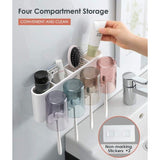 Tandenborstelhouder voor muur, kunststof tandenborstelbeker, tandenborstelhouder, zonder boren, geschikt voor kinderen en gezinnen (wit) (4 bekers)