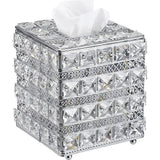 Kristal Zilver Cosmetische Tissue Box Gemaakt van Glas Metaal Tissue Box Tissue Dispenser Tissue Box Decoratie voor Woonkamer Eetkamer Hotel Restaurant Kantoor Vierkant