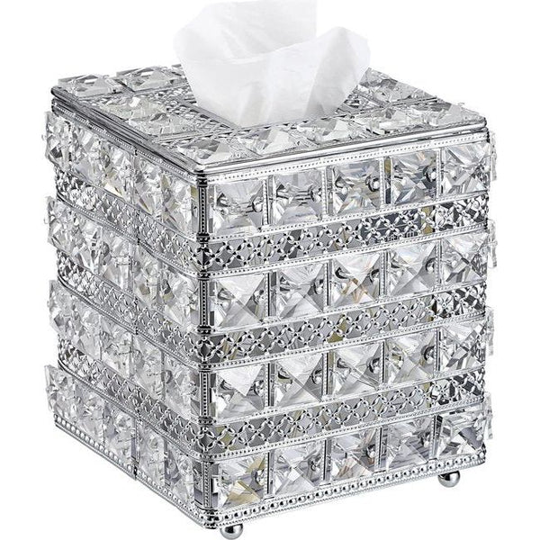Kristal Zilver Cosmetische Tissue Box Gemaakt van Glas Metaal Tissue Box Tissue Dispenser Tissue Box Decoratie voor Woonkamer Eetkamer Hotel Restaurant Kantoor Vierkant