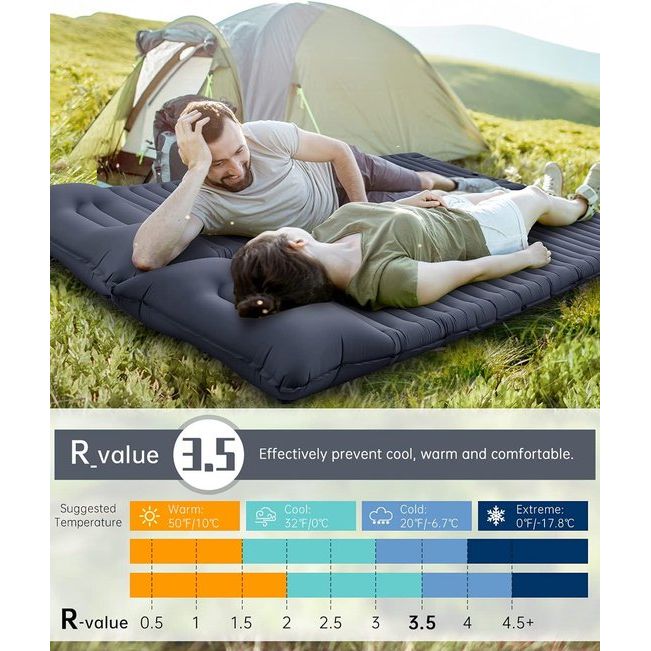 Isomat, camping, zelfopblaasbaar, luchtmatras met ingebouwde pomp, verdikte slaapmat, outdoor met kussen voor wandelen, reizen, turquoise blauw