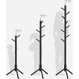 Houten boomvormige kapstok met 8 haken en 3 verstelbare hoogtes, geschikt voor kleding, hoeden, tassen. Ideaal voor gebruik in de ingang, woonkamer, slaapkamer, kantoor. Kleur: zwart.