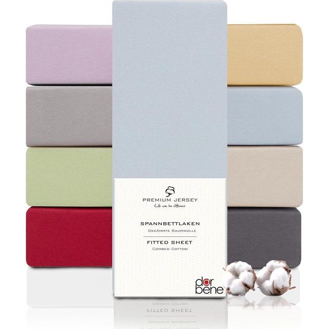 Hoeslaken 180 x 200 premium jersey, 100% gekamd premium katoen, ademend, superzacht laken tot 30 cm matrashoogte, Oeko-Tex, lichtblauw