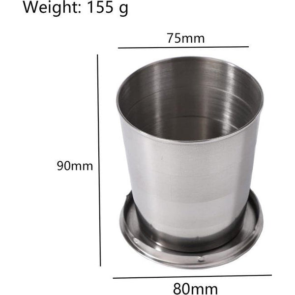Set van 2 roestvrijstalen opvouwbare metalen bekers, draagbare telescopische beker voor buiten, opvouwbare reisbeker, campingbeker voor op reis, picknick, wandelen, buitenwaterbeker, koffiekop, biermok