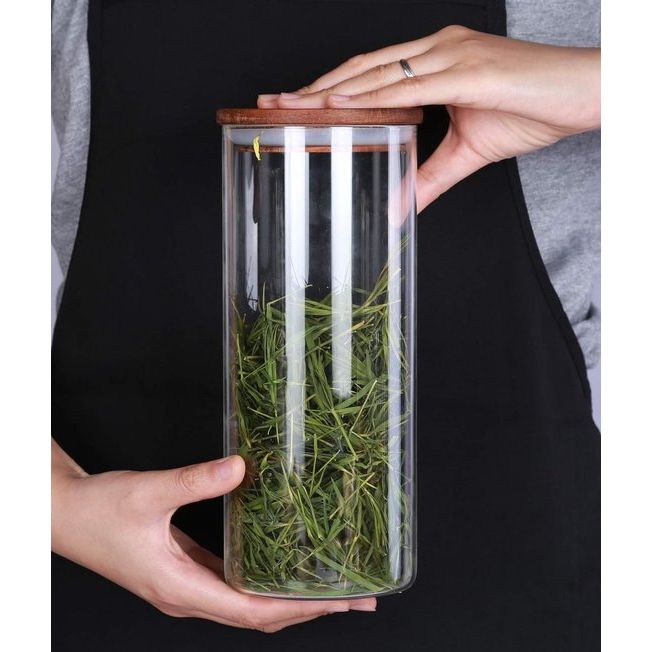 Glazen pot met houten deksel, luchtdichte voorraadpotten, hoogwaardige borosilicaatglas, voorraaddoos, bewaarpot voor spaghetti, muesli, meel, koffie, thee, 1450 ml