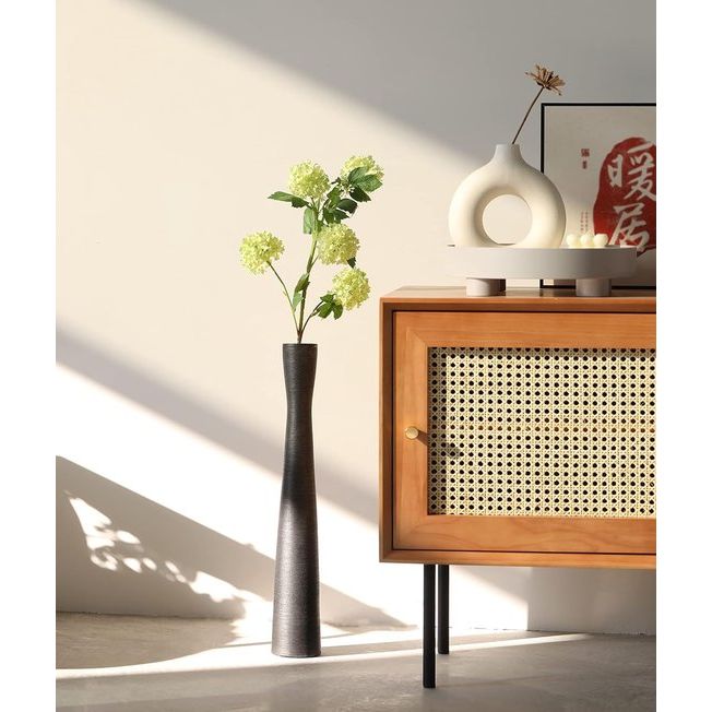 Cutfouwe Vaas, zwart, 50 cm hoog, vloervaas, modern, grote keramische vaas voor pampasgras