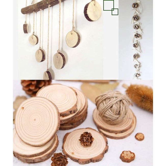 50 stuks houten schijven, rond 5-6 cm houten log schijven kit met gat onafgewerkte houten cirkels voor doe-het-zelf, knutselen, bruiloft, kerstdecoratie