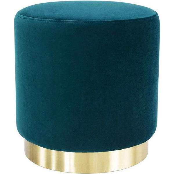 Kruk, fluwelen make-uptafel, poef, voetenbank, fluweel, zitkruk, zitpoef, rond, elegante gevoerde poef, fluwelen kruk, gestoffeerde kruk van gouden metalen basis, voor slaapkamer, hal, woonkamer, groen