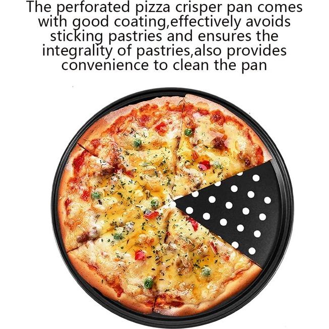 Pizzaplaat, rond, 28 cm, met gaten, verlaagde bakplaat, bakplaat, anti-aanbakbakken van koolstofstaal voor pizza en flambÃ©e, set van 2 pizzapannen, geperforeerd voor oven, verouderde korst