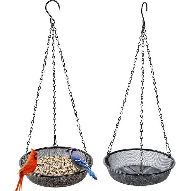 Set van 2 mesh ronde feeders, metalen mesh vogelvoeder om op te hangen, voederplatform voor vogels, buitentuindecoratie voor wilde achtertuin, trekt vogels aan. Diameter 21,5 cm