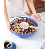 Set van 2 plastic snoep- en notenserveercontainers met deksels 29 cm verdeeld 5 compartimenten Snackkommen Dienblad Aperitiefbakje voor voedselopslag