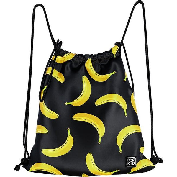 Gymtas voor meisjes en jongens, sporttas met trekkoordsluiting, tas voor school, wandelen en sport, waterdichte schooltas, Banana Black, klassiek