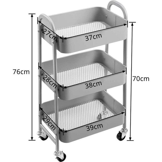 Opbergwagen 3-laags metalen gereedschapswagen Rollende kar Organizer Trolley met wielen voor keuken Make-up Badkamer Kantoor, grijs