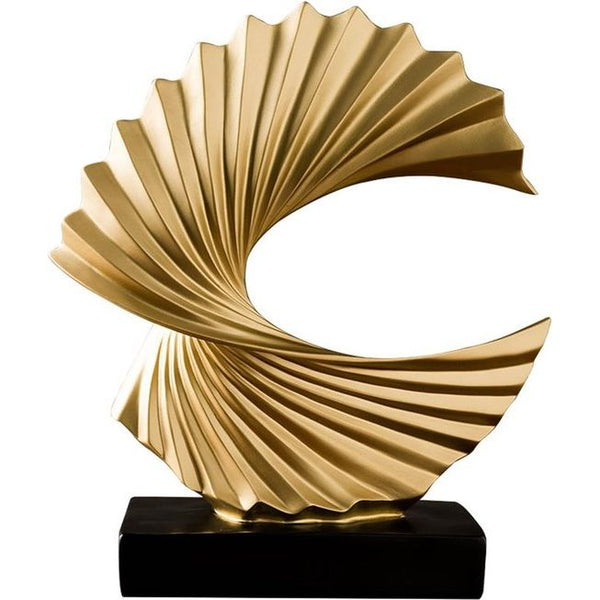 Modern Abstract Sculptuur Zwarte Sokkel, Goud Feng Shui Standbeeld Spiraal van Hars 28 cm hoge Represents Good Luck of Career and Wealth